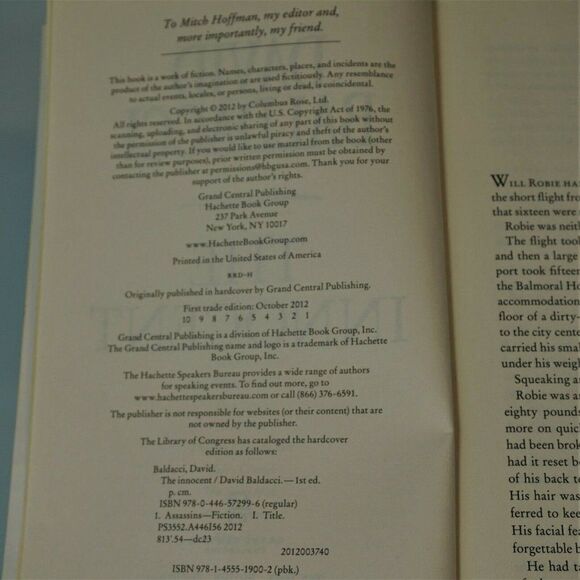 The Innocent By David Baldacci 2012 Grand Central Publication Paperback - Picture 6 of 6